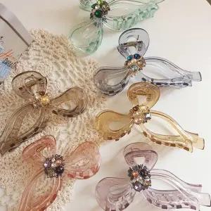 [신세계라이브쇼핑][옷자락] 여자 투명 아크릴 지르코니아 빅 리본 헤어 집게핀