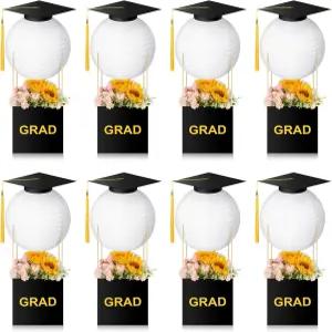 Arrowbash 8Pcs 졸업 모자 종이 랜턴 졸업식 테이블 중앙 장식 상자 컵 축하 꽃 선물 파티에서 그에게