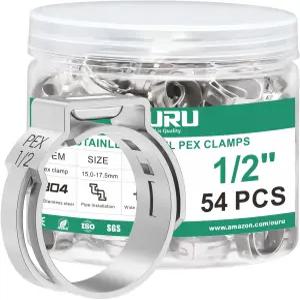 OURU 54PCS 1/2 펙스 크림프 링 304 스테인리스 스틸 신치 클램프 피팅 파이프 튜브용 싱글 이어 호스