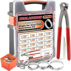 360PCS 304 스테인리스 스틸 싱글 이어 호스 클램프 어소시에이션 키트 연료 파이프 자동차 및 가전제품용