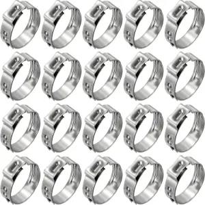 코젤로 20Pcs 스테인리스 스틸 싱글 이어 호스 클램프 조절 가능한 19.422.6mm 헤비 듀티 크림프 모음 키트