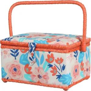 SINGER 40355 탈착식 수납 트레이가 있는 재봉 바구니 플로럴 프린트