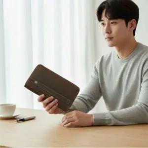 남성 소가죽 지퍼 카드지갑 슬림형 미니 카드홀더 수납 손지갑