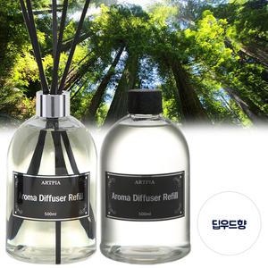 아로마 디퓨저(15종) 딥우드향 500ml * 2개 + 스틱 + 캡 인테리어 실내방향제 아트피아 리필