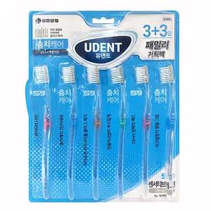 충치케어 2단 미세모 칫솔 유한양행 유덴트 S9 / 3입+3입 (총6입)