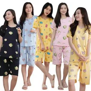 여성 반팔 여름 잠옷 세트 사방 스판 봄 주니어 학생 실내복 홈웨어 파자마 여자 캐릭터 피치원단