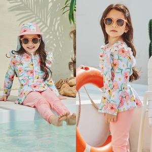 아이스샌드 키즈 여아 래쉬가드 세트+플랩캡 3피스 유아 아동 수영복 UNU-33109