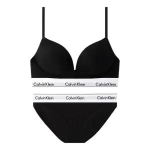 CK 여성 모던 코튼 AF 플런지 푸쉬업 브라+팬티 세트 QF7623+F3787 BLACK