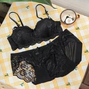 [하프클럽/버블돌]밀러 블랙 와이어 브라1+팬티2 여성속옷세트