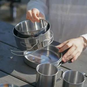 캠핑 휴대용 미니 스텐 2인용 코펠 식기 8P 세트 야외 백패킹 캠핑 피크닉