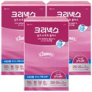 크리넥스 실크소프트 미용티슈 250+20매x3입 3팩