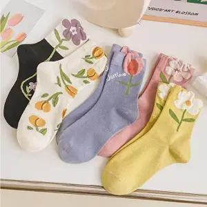 [할인바이할인][5+5] 로맨틱 플라워 중목양말 (총 10켤레세트)