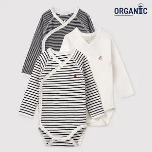 [쁘띠바또]쁘띠바또 오가닉 스트라이프 롱슬리브 랩바디수트 우주복 3PACK (NTY43NB11F_DN)