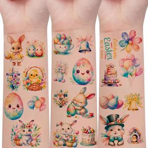 타투 144 만화 부활절 시리즈 요소 패턴 반짝이 헤나 문신 스티커, 귀여운 토끼 계란 12 매