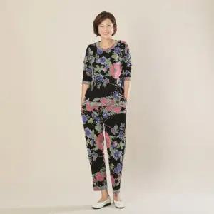 [모슬린]엄마옷 면블랙바탕꽃 상하세트 홈웨어 515FGH723 마담중년여성빅사이즈50대60대