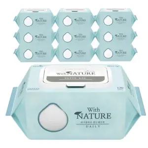 위드네이쳐 데일리 아기물티슈 캡형 120개입 x47g x10개 대용량