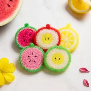 크린리빙 과일 모양 손뜨개 아크릴 수세미 11개 사과 수박 레몬