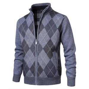 헤롯혼 남성 아가일 가디건 풀 집 니트 플리스 안감 점퍼 스웨터