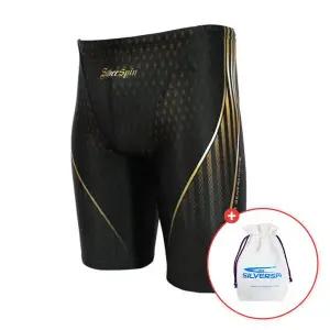 [아레나]실버스핀 남성 5부 수영복 초중급용 블랙골드 TQM302 폴리백