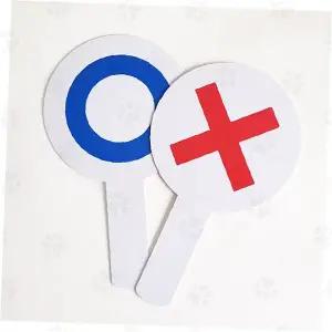 원형 팻말 퀴즈게임 놀이도구 오엑스 표시판 막대 손잡이 교육용 활동 소품