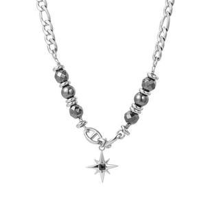 [벨가] 써지컬스틸 다각 흑요석 체인 믹스 별 목걸이