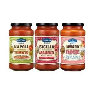 폰타나 나폴리 뽀모도로 토마토 파스타소스 600g+시칠리아 페페론치노 아라비아따 파스타소스 600g+롬바르디아 생크림&갈릭 로제 파스타소스 600g 각 1개 (총 3개)