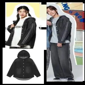 소이 주니어 봄가을옷 남자 여자 2선 블랙 데님 후드 점퍼 간절기 남방 26S1154