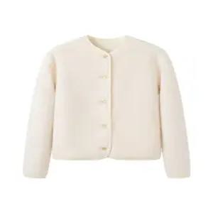 여성 보아 후리스 가디건 루즈핏 탑 뽀글이 단추 크루넥