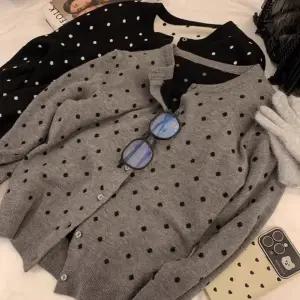 도트가디건 단추가디건 루즈핏 땡땡이가디건 라운드넥