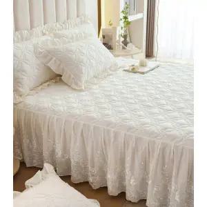 로맨틱 레이스 침대 커버 퀸 사이즈 높은 밀크화이트 몽환적 스커트 180x200cm