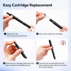 [정품] WRITECH 접이식 만년필 세트: 파인 펜촉 블랙 잉크 펜, 5개의 카트리지 포함, 스케치를 위한 부드러