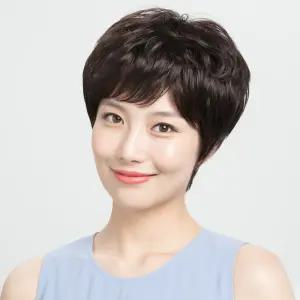 (언니네 가발) 인모 볼륨 숏컷 통가발 여성 자연가발 스타일가발 (브라운)