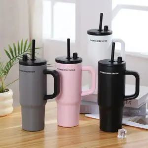 빨대 보틀 텀블러 이중진공 710ML 대용량 보온보냉 손잡이 여행 및 야외 활동용 텀블러