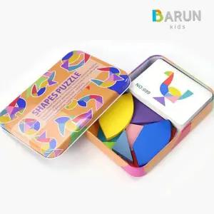 어린이 칠교 놀이 원목 초등 퍼즐 유아 칠교 놀이 교구 나무조각 창의력 교육용 사고력 학습용 맞추기 카드