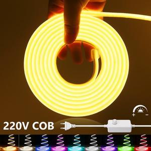디머블 COB LED 네온 플렉시블 라이트 스트립 220V 포함 EU 플매트 카펫 러그 10색 288LEDs RA90 가정 바