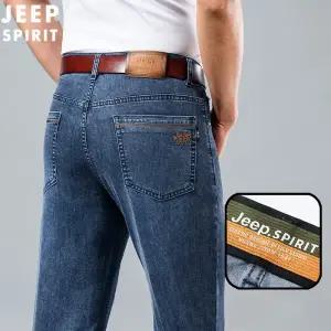 JEEP SPIRIT 남성용 봄/여름 청바지 와이드 워싱 스판 데님 팬츠