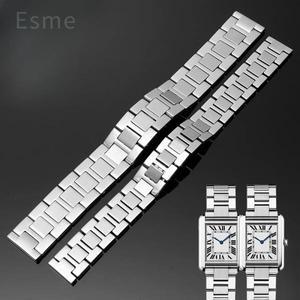 까르띠에 탱크 솔로 론데 시리즈 스틸 시계 스트랩 W용 5200014 남성용 및 플랫 인터페이스 밴드 16-23mm