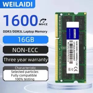 DDR3 DDR3L 16GB 1600MHZ 노트북 RAM 메모리 PC3L-12800 SODIMM 1.35V CL11 2Rx8 204핀 비-ECC 버퍼링되지