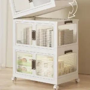 4단 양문형 폴딩박스 95L 적층형 수납장 서랍장 다용 플라스틱 멀티 보관 접이식 도함 오픈형 정리함 투명