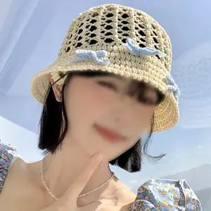 여름 성인모자 큰그물니트리본 니트모자 벙거지 면모자 썬캡 가림막 여성 여자 모자 버킷햇 가을 여름