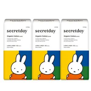 시크릿데이 순면커버 롱라이너 미피 메쉬탑시트 유기농 40개입 3팩