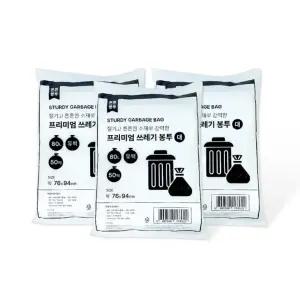 지 제 프리미엄 흰색 쓰레기 비닐 분리수거 봉투 투 배접 비닐봉 80L 유백-3개 쓰레기봉