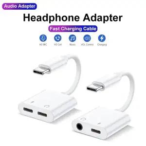 호환 2 in 1 Type C  3.5mm 이어폰 잭 오디오 충전 어댑터 for 16 15 Pro Max 샤오미호환 Double USB C Aux