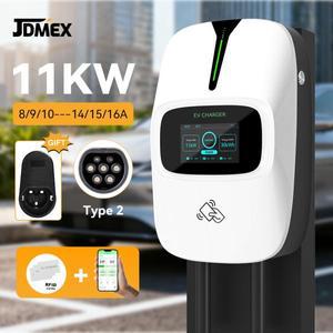 JDMEX 11KW 전기차 충전소 TYPE2 차량 380V 16A 3상 고속 EVSE 월박스 앱 제어 5M 케이블