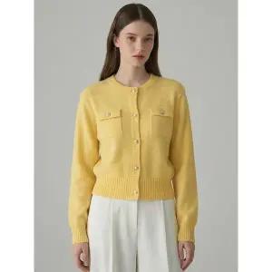 옐로우 라운드넥 니트 가디건