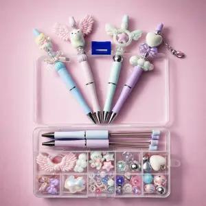 4개 SET 볼꾸 DIY 스타트 만들기 세트 볼펜 펜 꾸미기 키트 펜꾸 재료 파스텔 비즈 파츠 핸드메이드