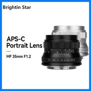 브라이트인 스타 35mm F1.2 렌즈 프라임 수동 초점 미러리스 카메라용 후지필름 X 캐논 EF-M 소니 E M4/3