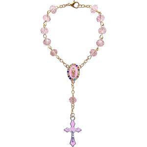 백미러 걸이용 림보 자동차 묵주 - 성모 마리아 참과 십자가가 있는 가톨릭 종교 독실한 선물, 남녀를 위한 이상적인 선물 (핑크)