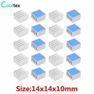 알루미늄 방열판 쿨러, 라즈베리 파이 전자 칩 IC용, 열 전도성 테이프 포함, 14x14x10mm, 20 개