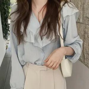 [귈림] 브이넥 더블 프릴 러플 블라우스(G6SBL020P)